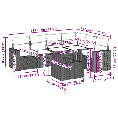 7 pcs conj. sofás jardim com almofadões vime PE cinzento-claro