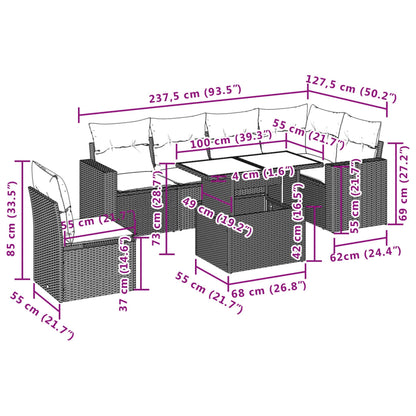 7 pcs conj. sofás jardim com almofadões vime PE cinzento-claro