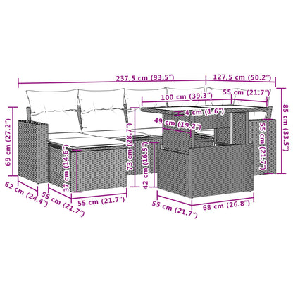 7 pcs conjunto de sofás p/ jardim c/ almofadões vime PE preto