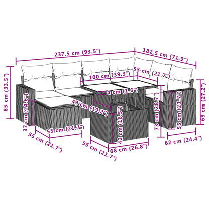 8 pcs conjunto sofás de jardim com almofadões vime PE preto