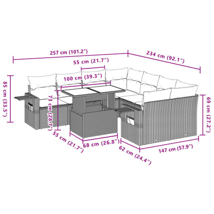 9 pcs conjunto de sofás p/ jardim com almofadões vime PE bege