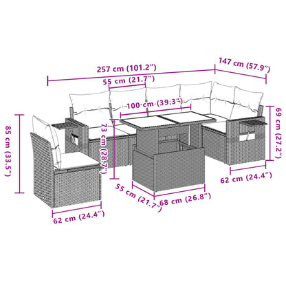 7 pcs conjunto de sofás p/ jardim c/ almofadões vime PE preto