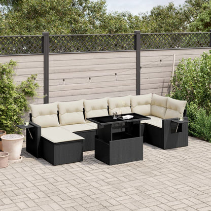 8 pcs conjunto sofás de jardim com almofadões vime PE preto