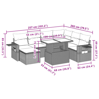 8 pcs conjunto sofás de jardim c/ almofadões vime PE cinzento