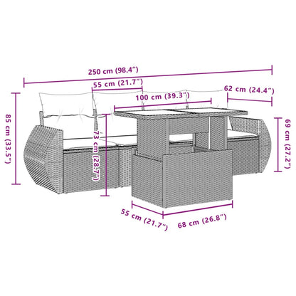 5 pcs conjunto de sofás p/ jardim com almofadões vime PE bege