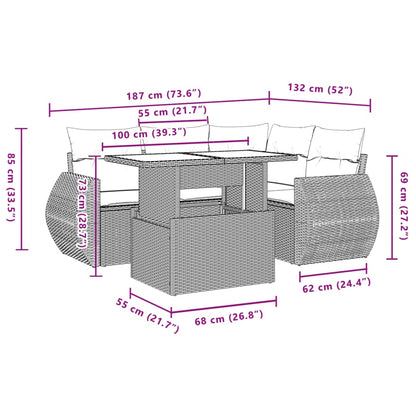 5 pcs conjunto sofás de jardim com almofadões vime PE preto