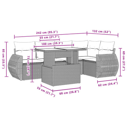 6 pcs conjunto sofás de jardim c/ almofadões vime PE preto