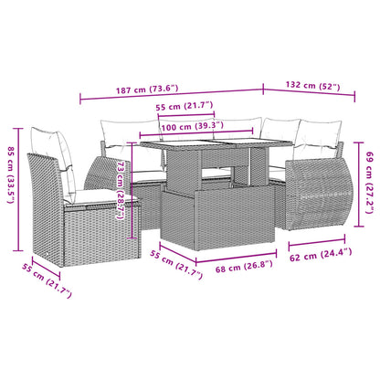 6 pcs conjunto sofás de jardim com almofadões vime cinzento