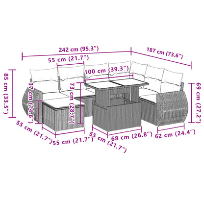 8 pcs conjunto sofás de jardim com almofadões vime PE preto