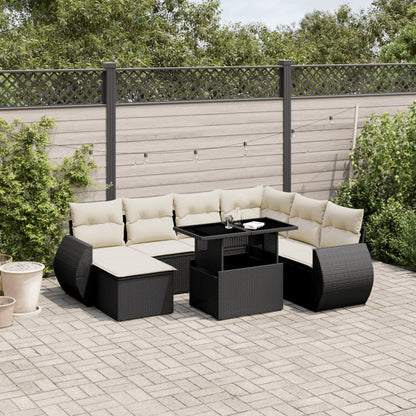 8 pcs conjunto sofás de jardim com almofadões vime PE preto