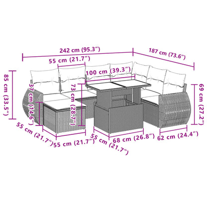 8 pcs conjunto de sofás p/ jardim com almofadões vime PE bege