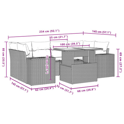 7 pcs conj. sofás jardim com almofadões vime PE cinzento-claro