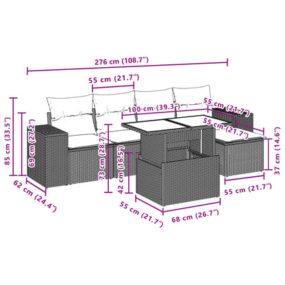 6 pcs conjunto sofás de jardim c/ almofadões vime PE preto