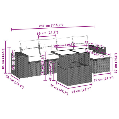 6 pcs conjunto de sofás p/ jardim com almofadões vime PE bege