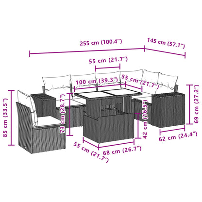 7 pcs conjunto de sofás p/ jardim com almofadões vime PE bege