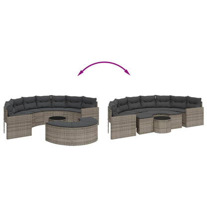 3 pcs conjunto de sofás de jardim semicircular vime PE cinzento