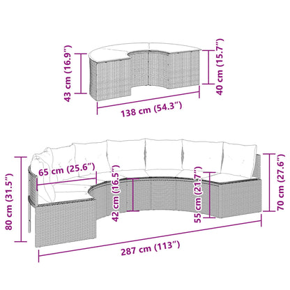 2 pcs conjunto de sofás de jardim semicircular vime PE bege