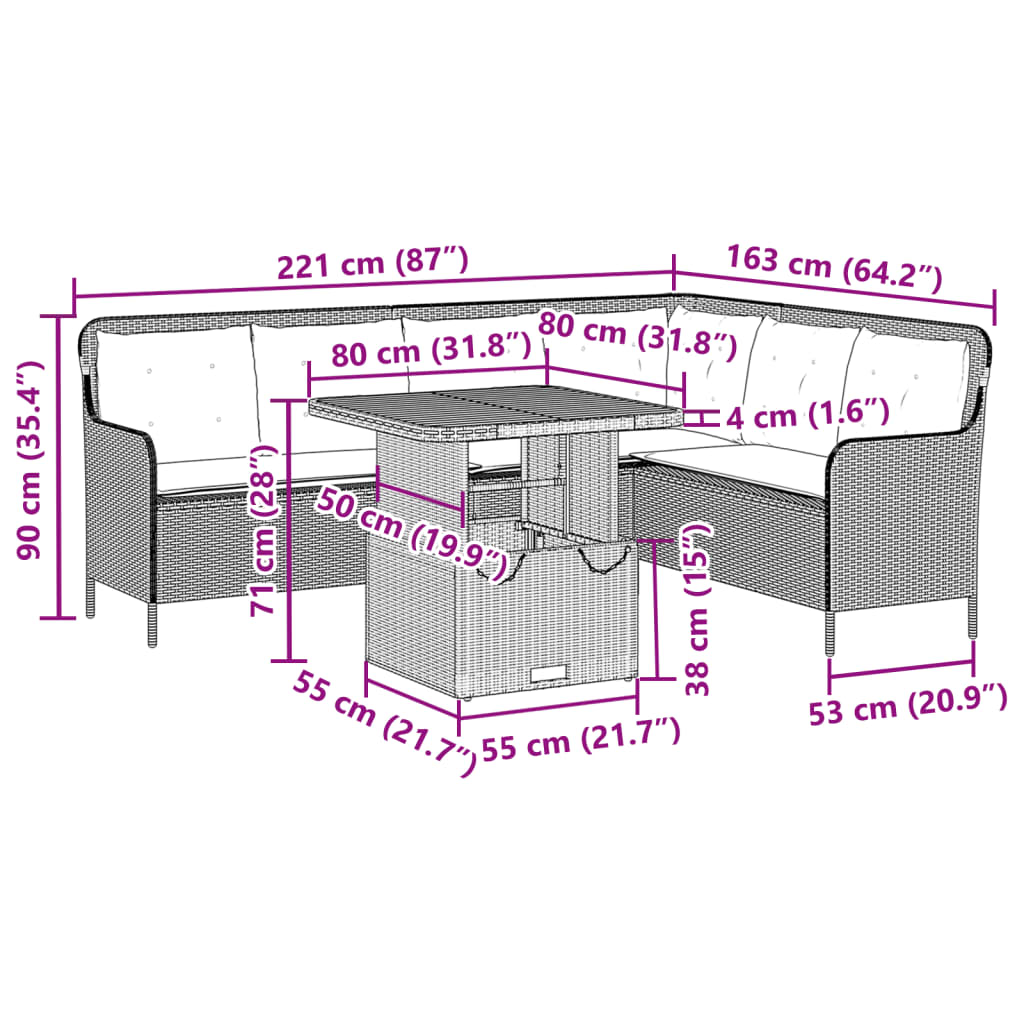 2 pcs conjunto sofás de jardim c/ almofadões vime PE cinzento