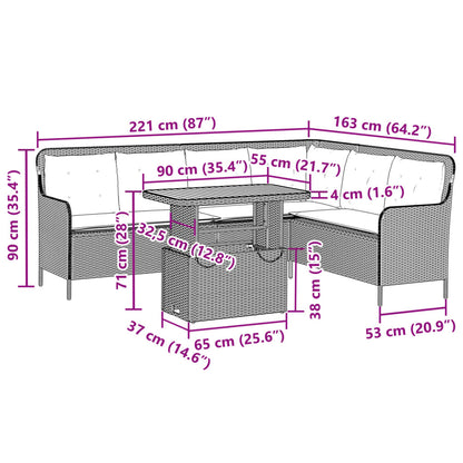 2 pcs conjunto sofás de jardim com almofadões vime PE preto