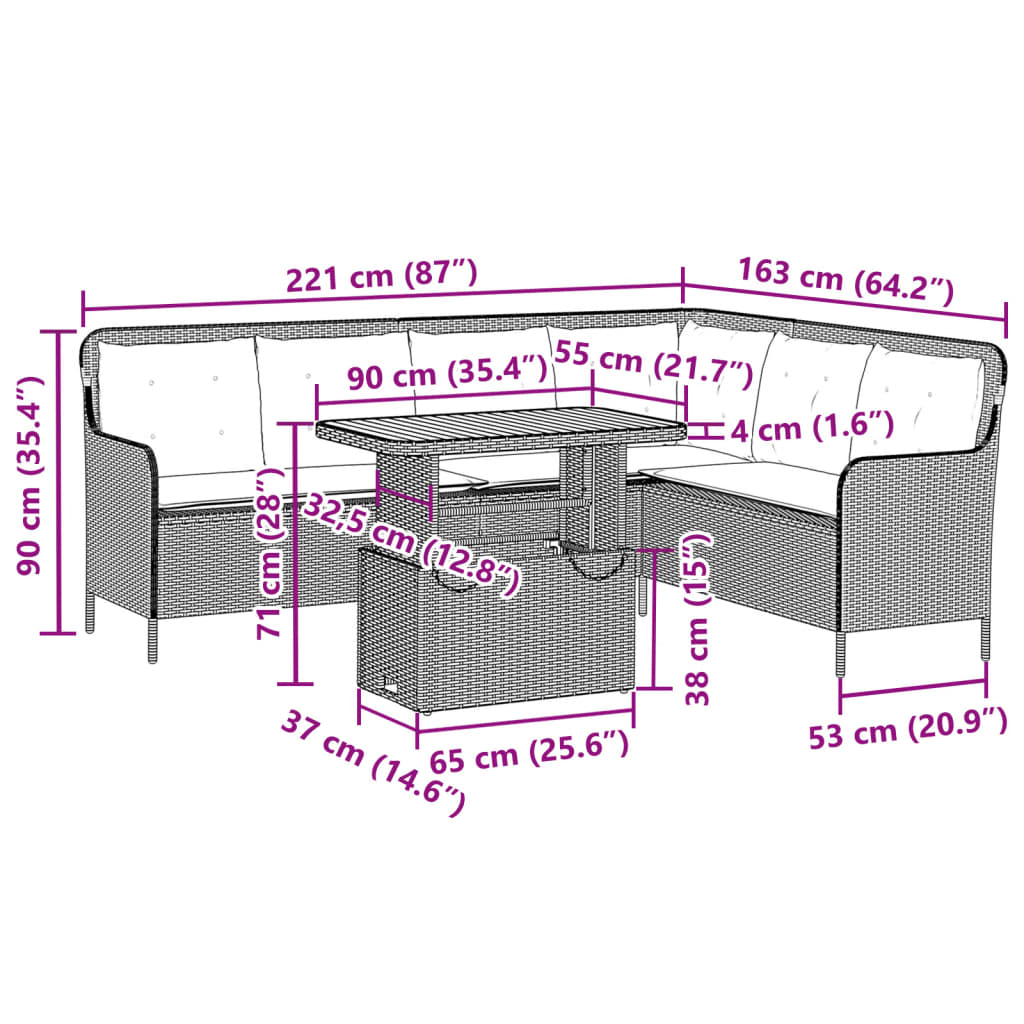 2 pcs conjunto de sofás p/ jardim com almofadões vime PE bege