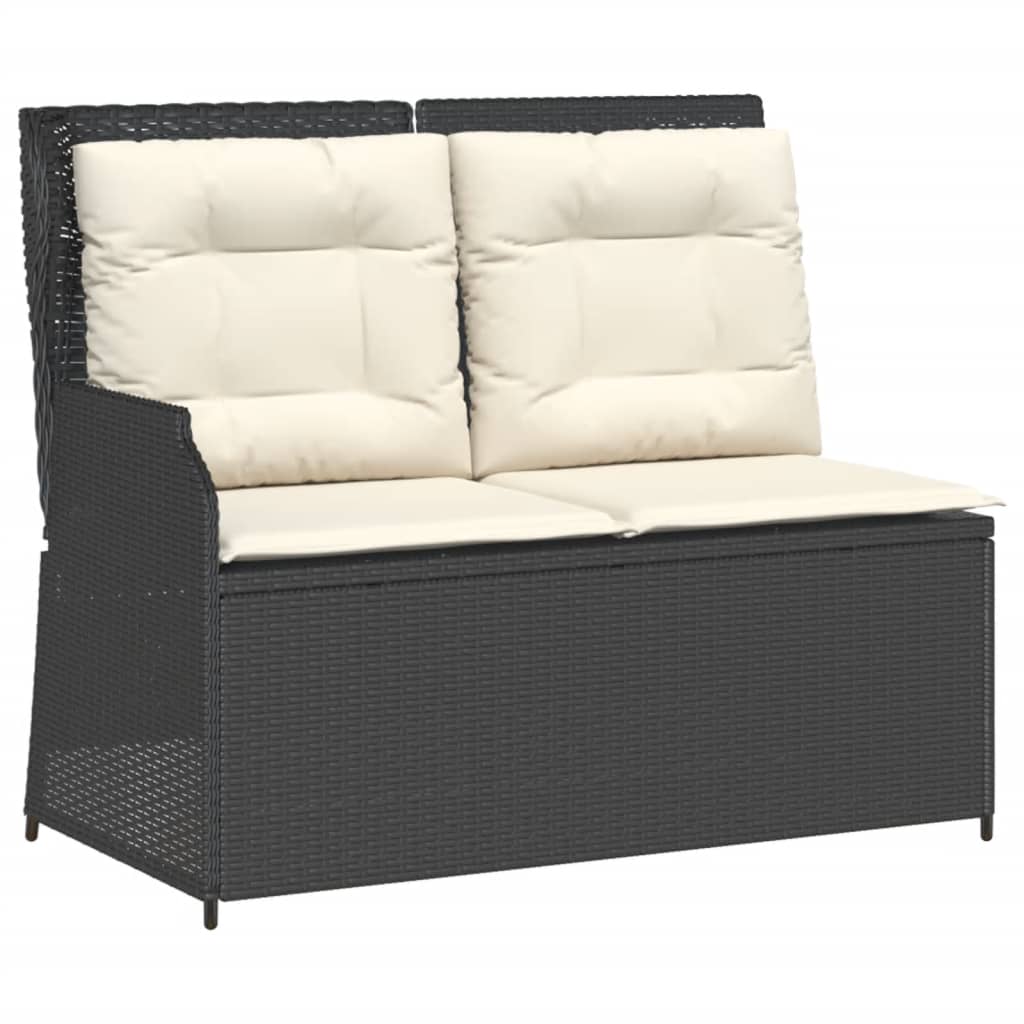 3 pcs conjunto lounge de jardim c/ almofadões vime PE preto