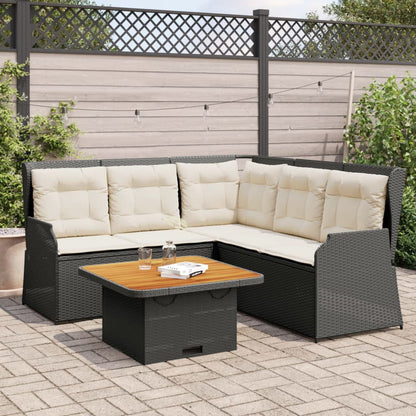 4 pcs conjunto lounge de jardim c/ almofadões vime PE preto