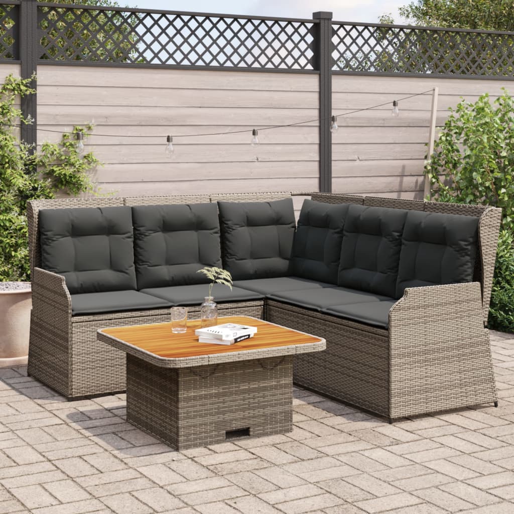 4 pcs conjunto lounge de jardim c/ almofadões vime PE cinzento