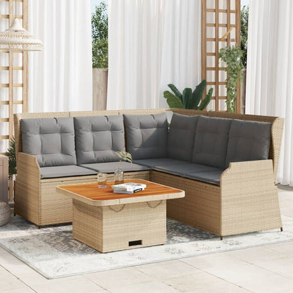 4 pcs conjunto lounge de jardim c/ almofadões vime PE bege