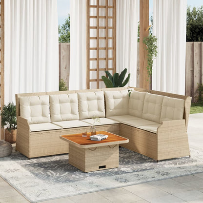 5 pcs conjunto lounge p/ jardim com almofadões vime PE bege