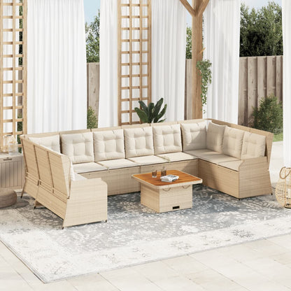 7 pcs conjunto lounge para jardim com almofadões vime PE bege