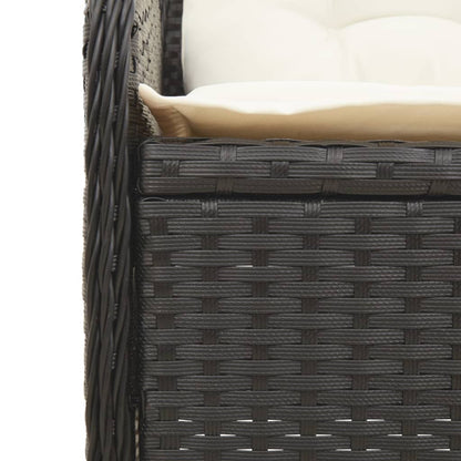 3 pcs conjunto lounge de jardim c/ almofadões vime PE preto