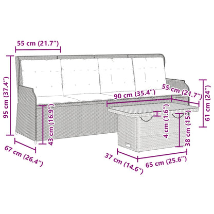 3 pcs conjunto lounge de jardim c/ almofadões vime PE cinzento