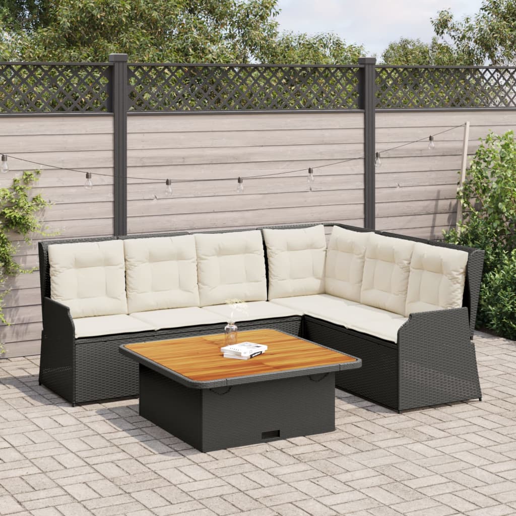 5 pcs conjunto lounge de jardim c/ almofadões vime PE preto