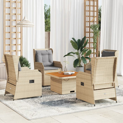 5 pcs conjunto lounge p/ jardim com almofadões vime PE bege