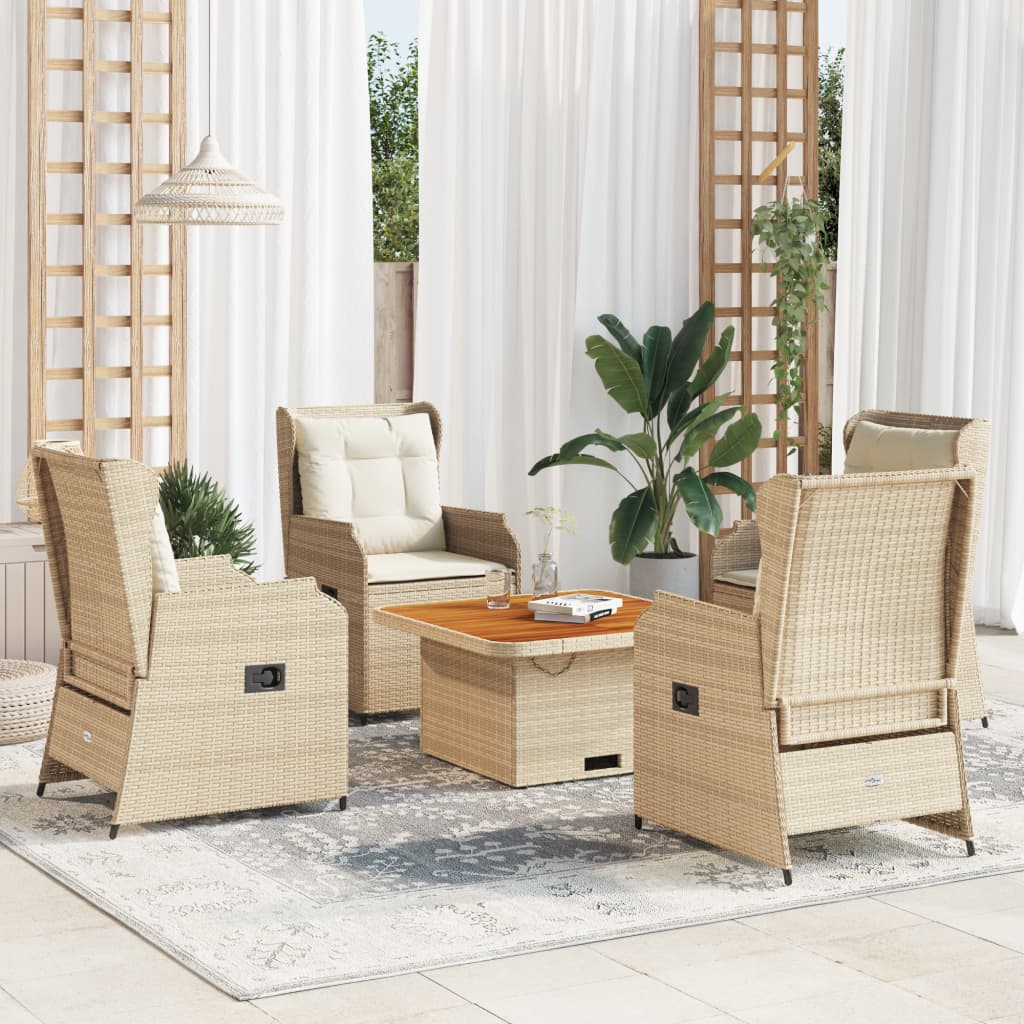 5 pcs conjunto lounge p/ jardim com almofadões vime PE bege