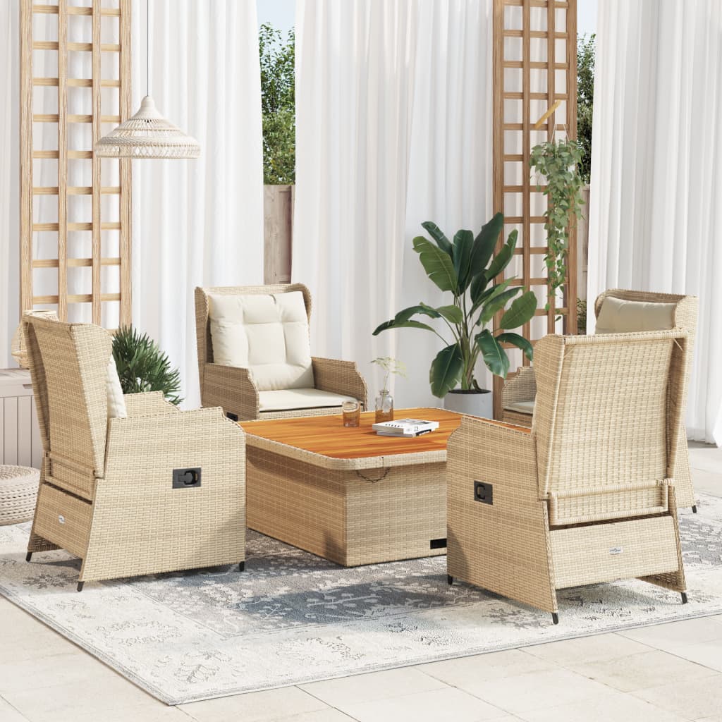 5 pcs conjunto lounge p/ jardim com almofadões vime PE bege