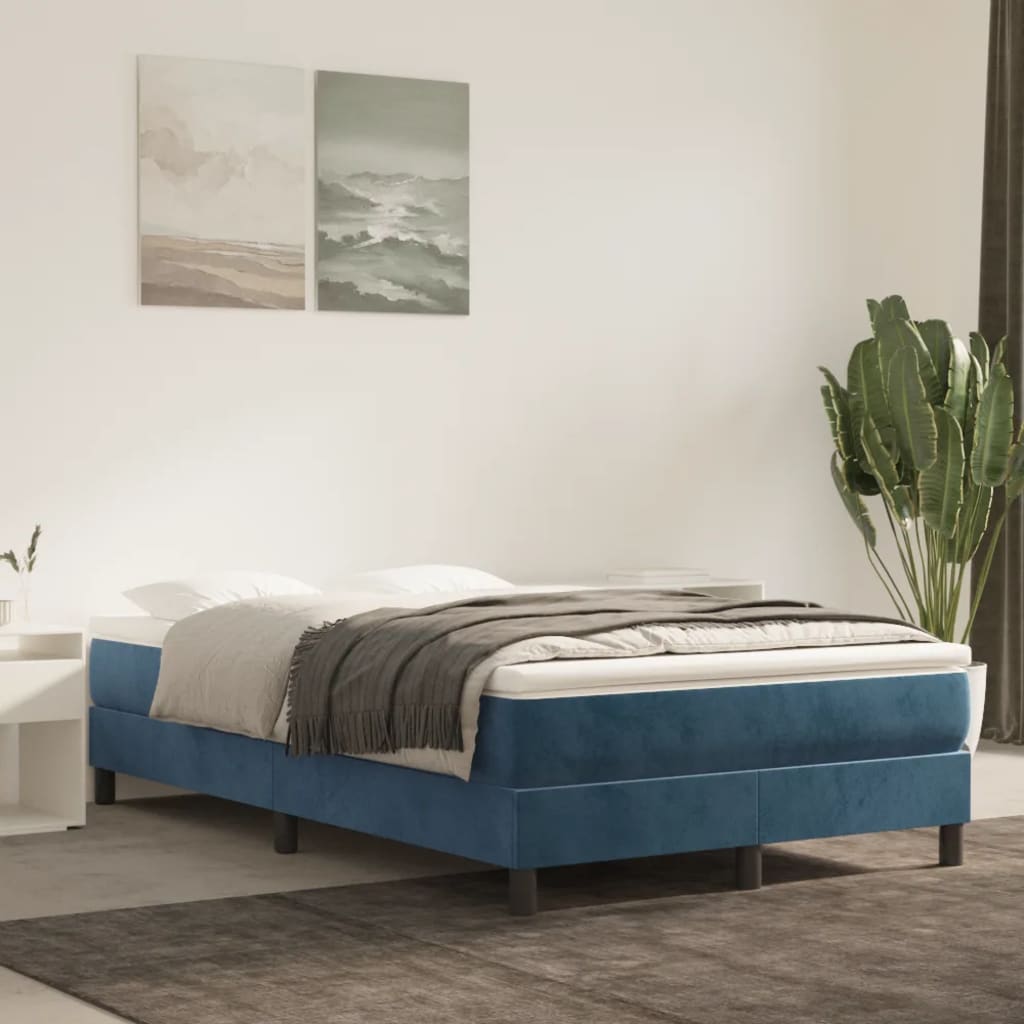 Cama boxspring com colchão 120x190 cm veludo azul-escuro