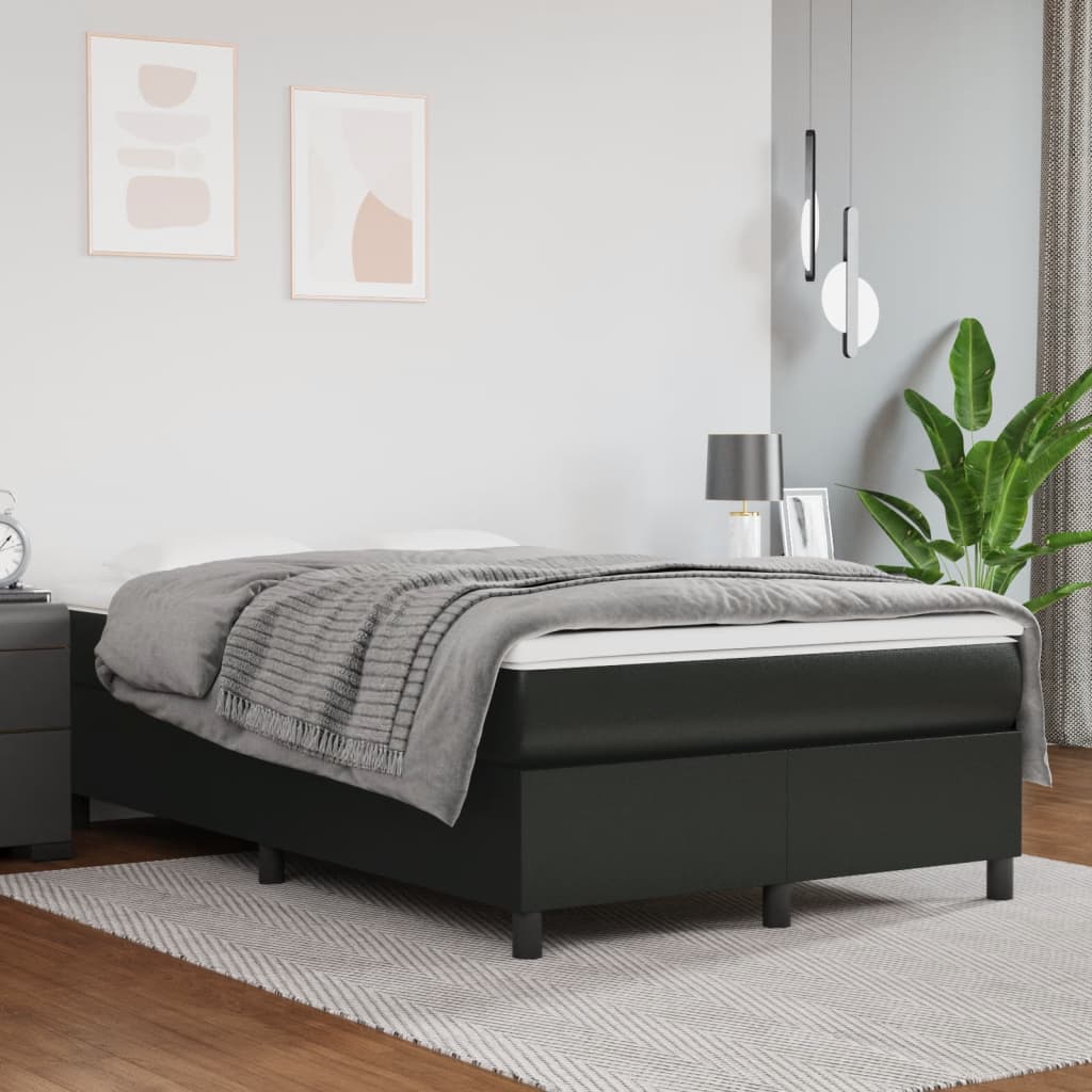 Cama boxspring com colchão 120x190 cm couro artificial preto