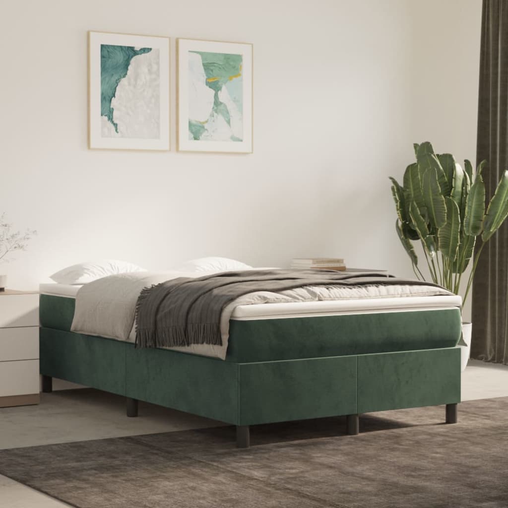 Cama boxspring com colchão 120x190 cm veludo verde-escuro