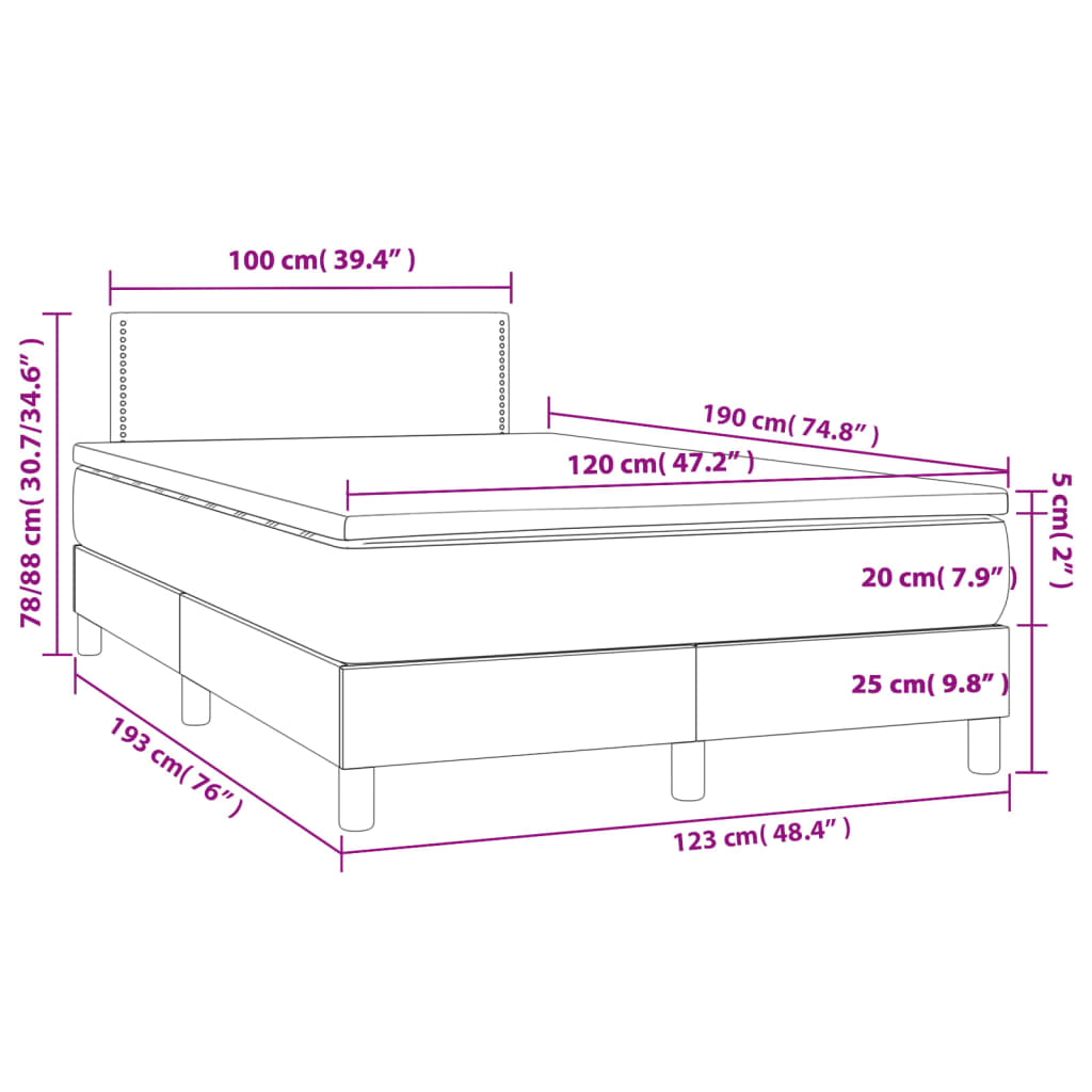 Cama boxspring com colchão 120x190 cm tecido cinzento-claro