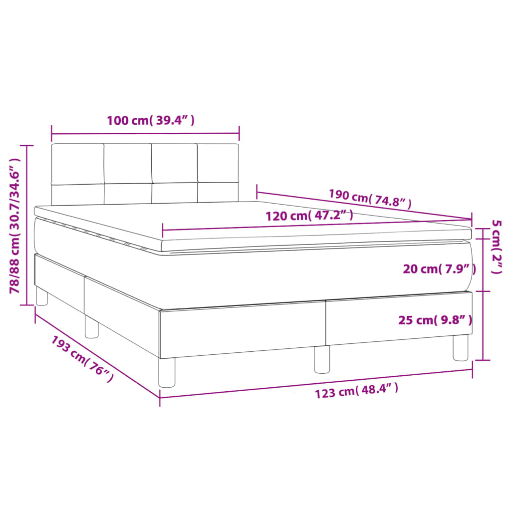 Cama boxspring com colchão 120x190 cm tecido preto