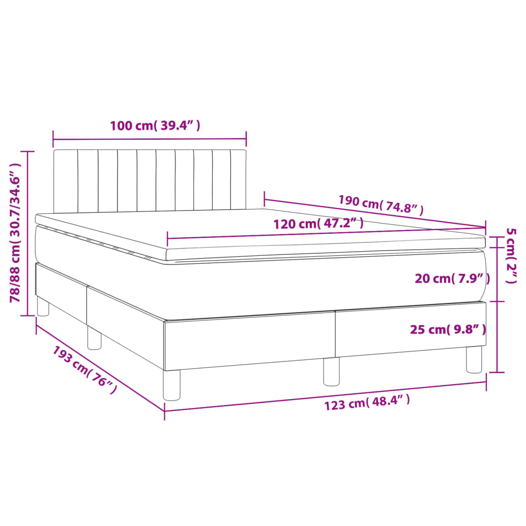 Cama boxspring com colchão 120x190 cm tecido cinzento-escuro