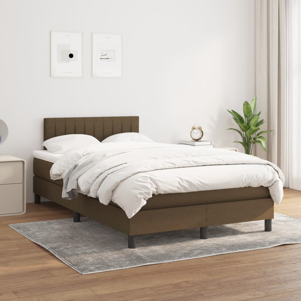 Cama boxspring com colchão 120x190 cm tecido castanho-escuro