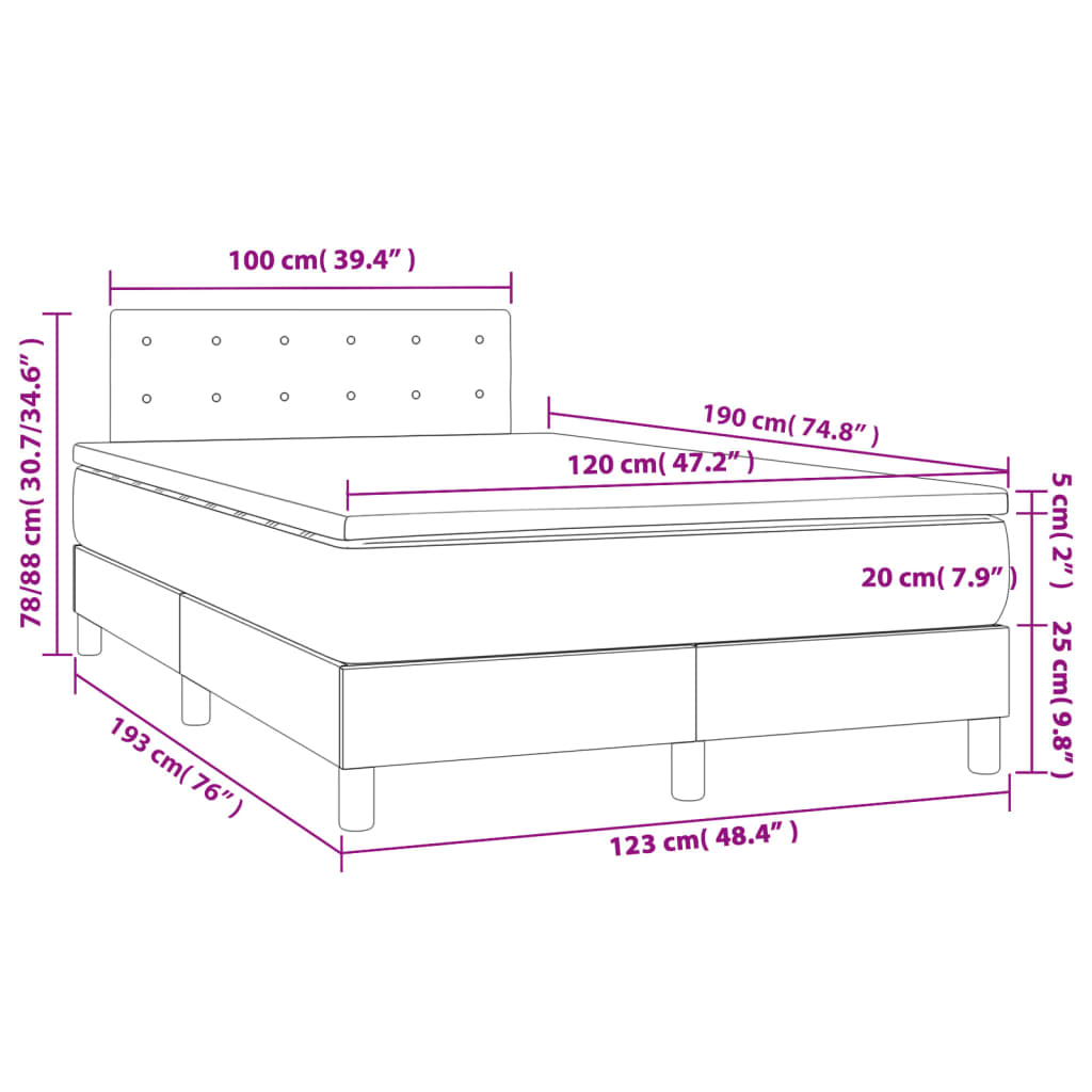 Cama boxspring c/ colchão 120x190cm tecido castanho-acinzentado