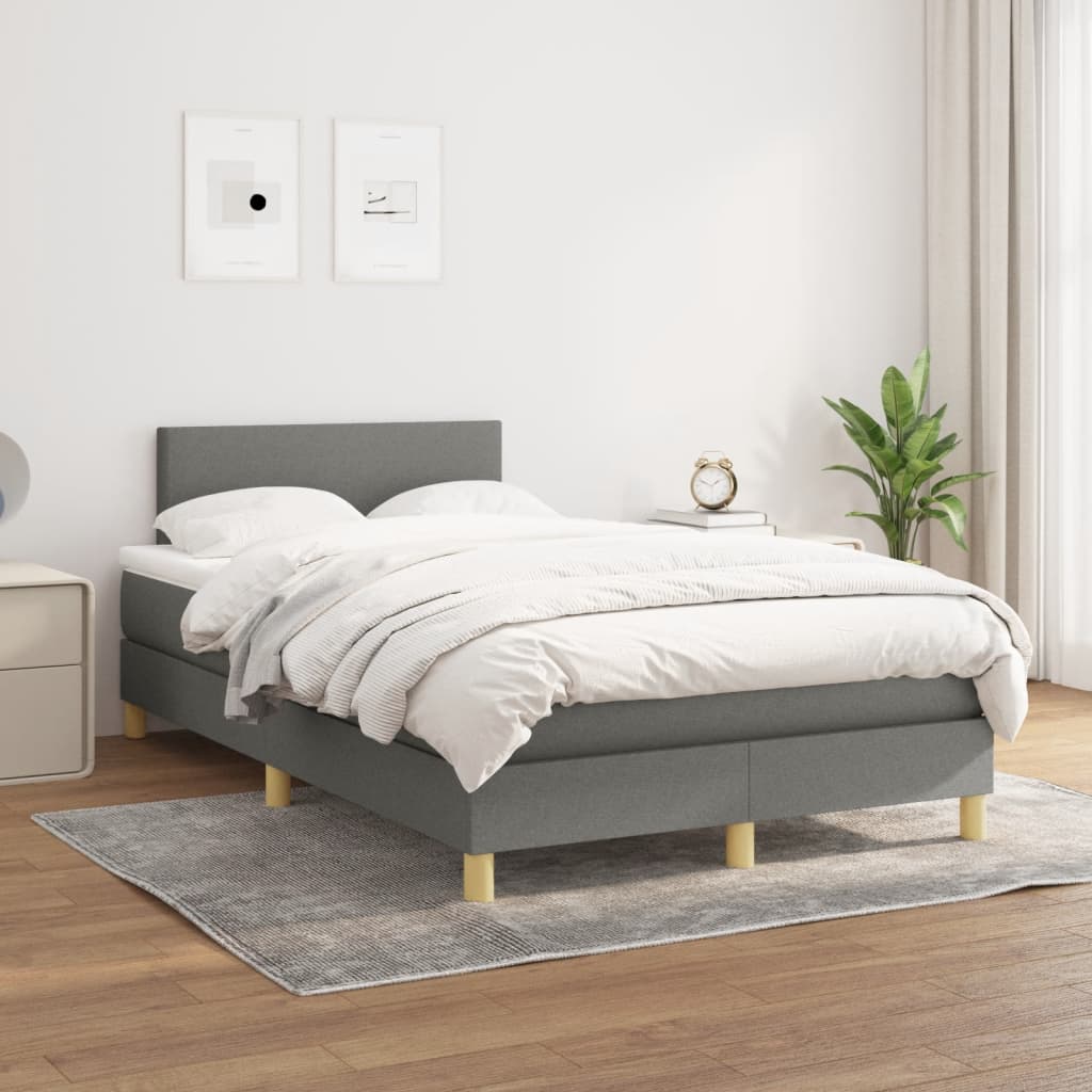 Cama boxspring com colchão 120x190 cm tecido cinzento-escuro