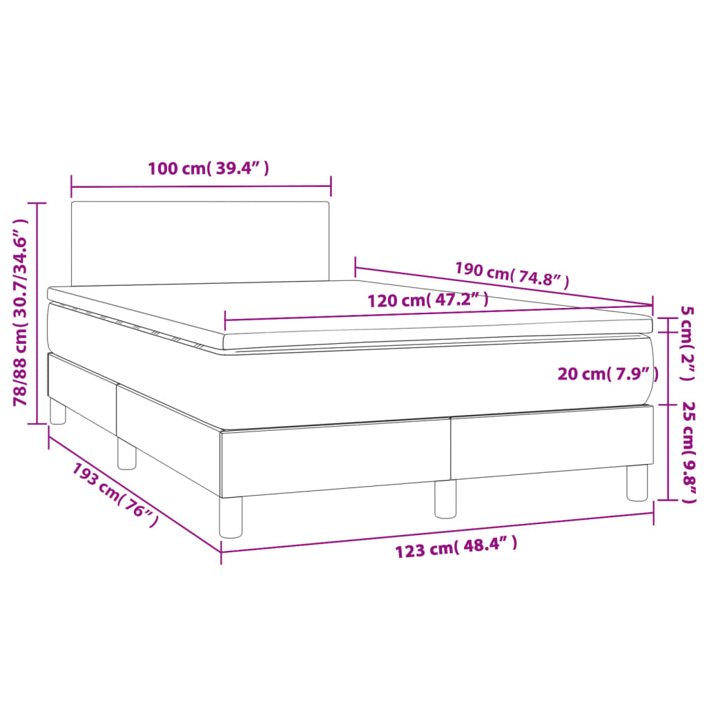 Cama boxspring com colchão 120x190 cm tecido castanho-escuro