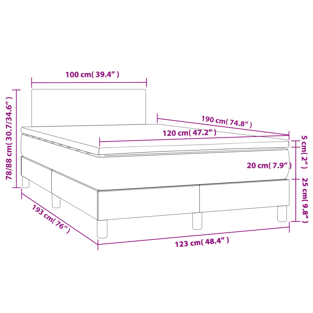 Cama boxspring c/ colchão 120x190cm tecido castanho-acinzentado