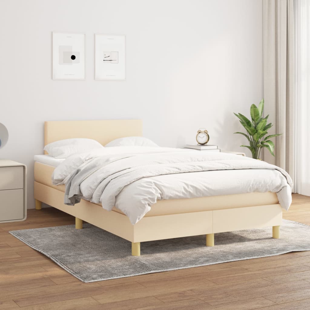 Cama boxspring com colchão 120x190 cm tecido cor creme