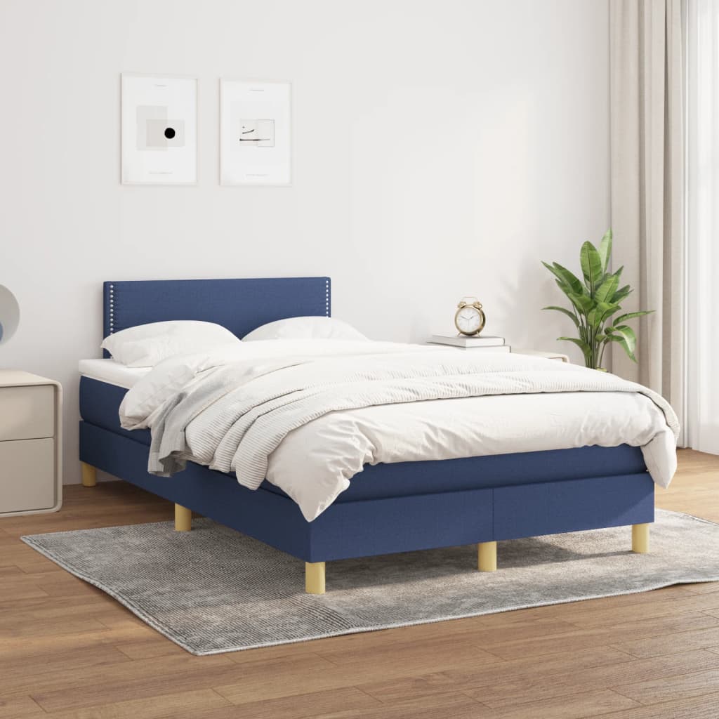 Cama boxspring com colchão 120x190 cm tecido azul