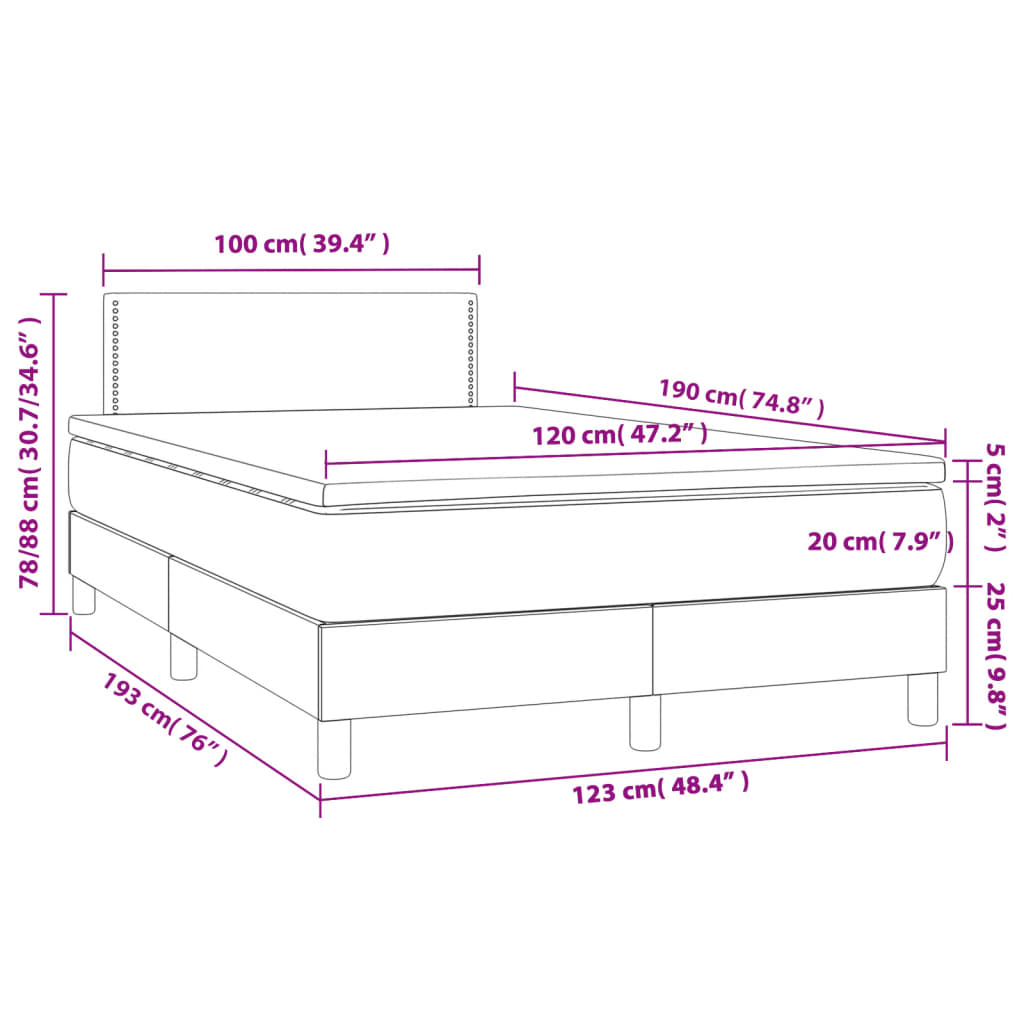 Cama boxspring com colchão 120x190 cm tecido azul